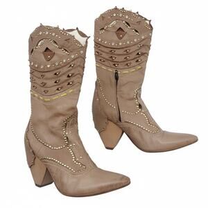 El Vaquero Leather Crystal Embellishments Whipstitch Western Boots Size 39